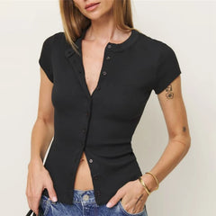 Rib Knitted Button Up Top