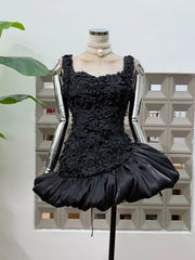 3D Flower Puff Hem Mini Dress