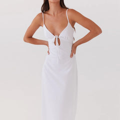 Spaghetti Strap V Neck Tie Front Cutout Cami Maxi Dress