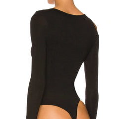 Black Cut Out Pattern Long Sleeve Bodysuit