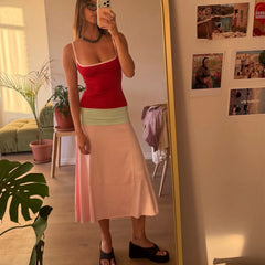 Contrast Color Strappy Solid Midi Dress