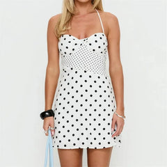 White Polka Dot Halter Mini Dress