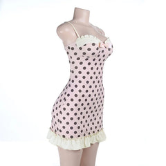 Pink Strappy Polka Dot Mini Dress