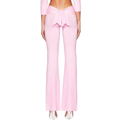 Knitted Low Waisted Bow Flared Pants