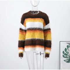 Striped O-neck Long Sleeve Knit Sweater