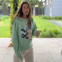 Green Bear Printed Sweater