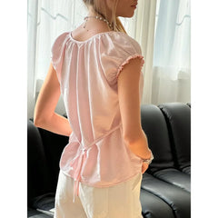 Ruffled Puff Short Sleeve Button Up Shirt