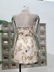 Strapless Bownot Flower Printed Mini Dress