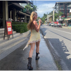 Satin Lace Patchwork Cami Mini Dress