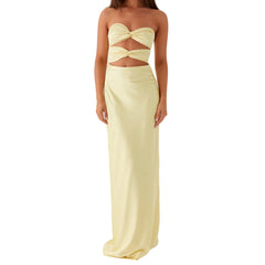 Satin Strapless Twist Long Dress