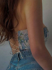 Printed Lace Up Corset Top