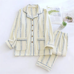 Striped Print Flannel Shirt And Pants Pajama Set