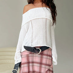 Ripped Fold Over Long Sleeve Knit Top