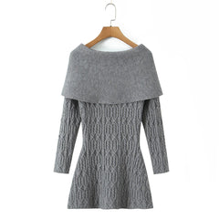 Cabel Knit Long Sleeve Off-Shoulder Mini Dress