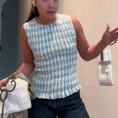 Smocked Frill Sleeveless Peplum Top