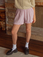 Elastic Waist Striped Plaid Print Shorts - Casual Knit