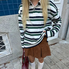 Striped Collared Rugby Sweatshirt