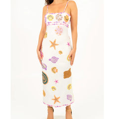 Sequin Starfish Shell Print Maxi Dress