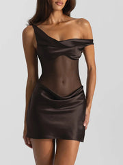 Satin See Through Patchwork Mini Dress