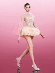 Strapless Flower Lace A-line Mini Dress