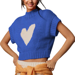 Heart Mock Neck Knit Tank Top