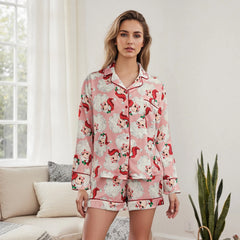 Christmas Santa Nutcracker Button Down Shirt And Shorts Pjs Set