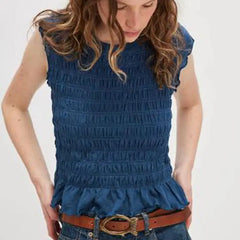 Smocked Ruffle Hem Short Sleeve Top