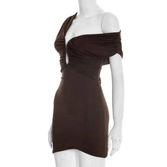 One Shoulder Asymmetric Neck Bodycon Mini Dress