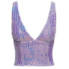 Purple Sequin V-neck Top And Skirt Set