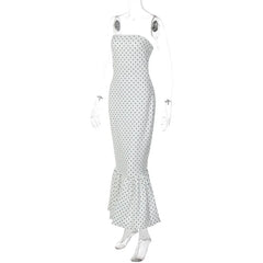 Polka Dot Strapless Tiered Hem Midi Dress