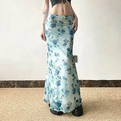 Blue Rose Pinted Long Skirt