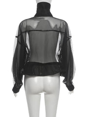 Black Mesh Patchwork Stripe Decoration Jacket