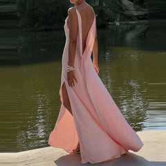 Pink Open Back Cowl Maxi Dress