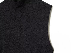 Black Lace High Neck Sleeveless Satin Puff Hem Mini Dress