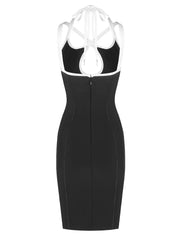 Black Halter Neck Cross-Strap Bandage Midi Dress