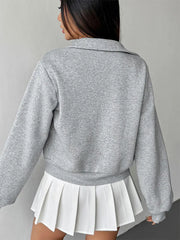 Grey Lace Trim Zipper Sweatshirt