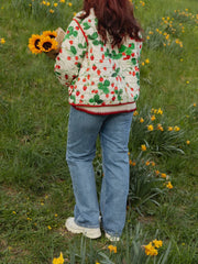 Strawberry Print Lapel Pocket Quilted Jacket