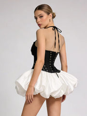 Halter Sequin Corset Crop Top And Bubble Hem Skirt Set