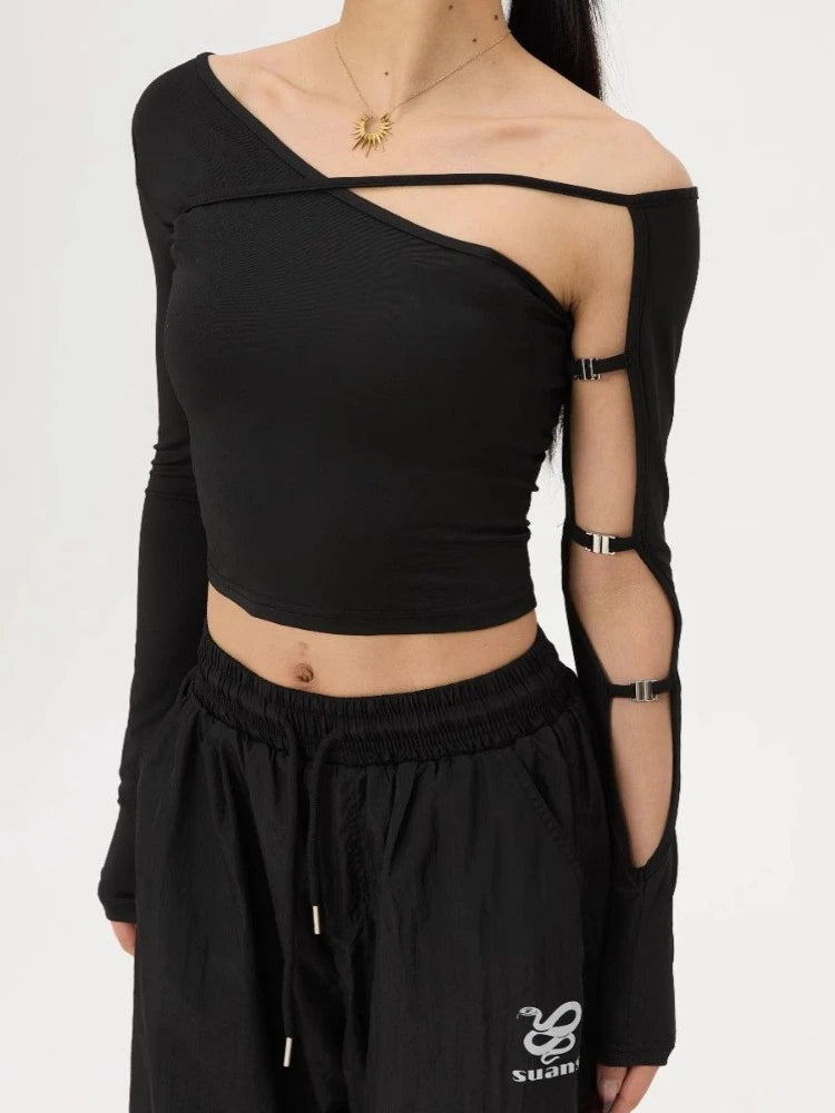 Black outfit with cut-out design