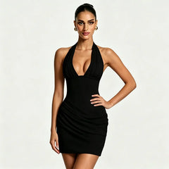 Tie Up Halter Bodycon Draped Mini Dress