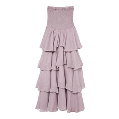 Smocked Ruffled Strapless Tiered Long Dress