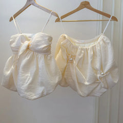 Bow Knot Strapless Blouse And Mini Bud Skirt Set
