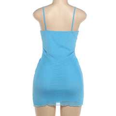 Sequin Spaghetti Strap Mesh Drape Mini Dress