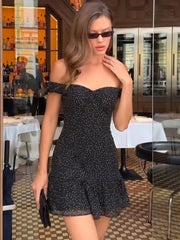 Black Polka Dot Slash Neck Mini Dress