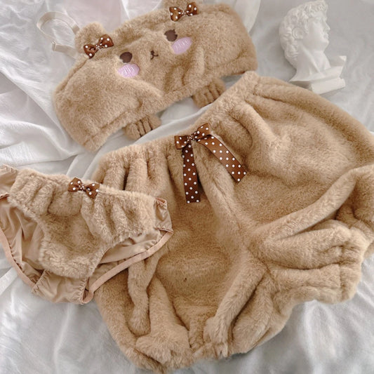 Plush Bear Bralette And Shorts Pj Set
