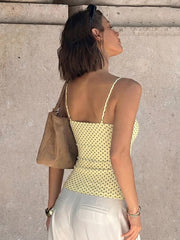 Yellow Polka Dot Ruffled Tank Top