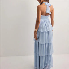 Strapless Tiered Hem Tube Tie Up Maxi Dress