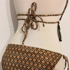 Brow Flower Pattern Tie Up Bikini Set