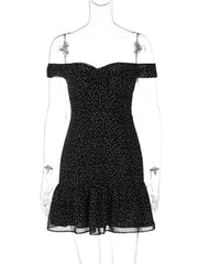 Black Polka Dot Slash Neck Mini Dress