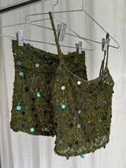 Sequins See Through Tank Top And Skirt Set